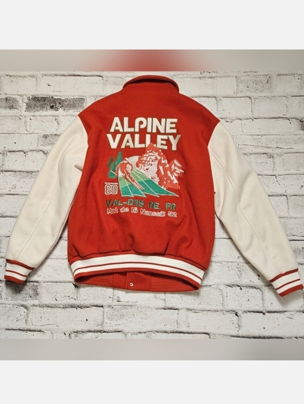 Zara Alpine Valley Varsity Jacket Red Ski Patch Wool Blend M - Picture 7 of 11